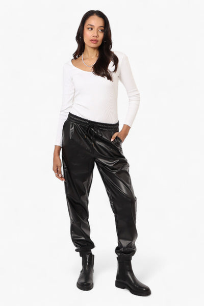 Limite Tie Waist Vegan Leather Jogger Pants - Black - Womens Pants - Fairweather