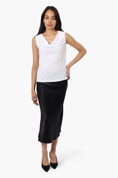 Urbanology Knit Eyelet Cowl Tank Top - White - Womens Tees & Tank Tops - Fairweather