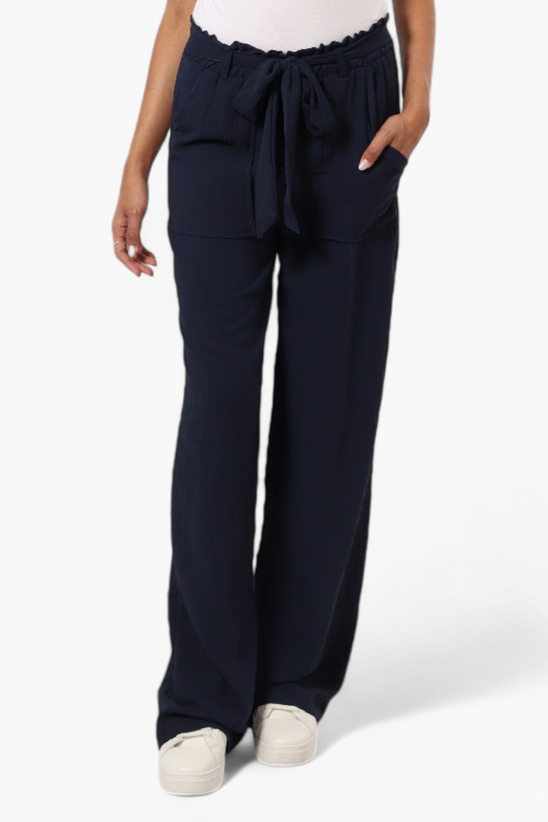 Urbanology Solid Belted Palazzo Pants - Navy - Womens Pants - Fairweather