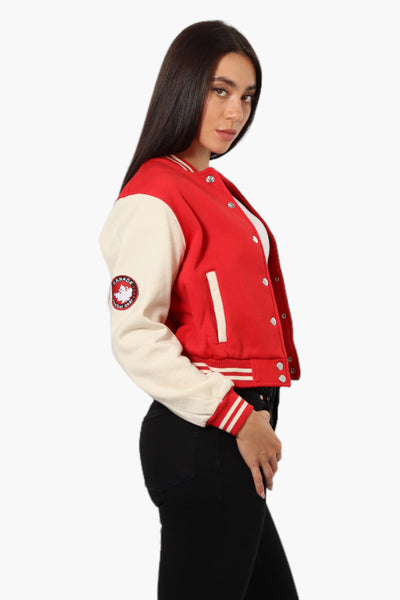 Canada Weather Gear Contrast Sleeve Varsity Lightweight Jacket - Red - Womens Lightweight Jackets - Fairweather