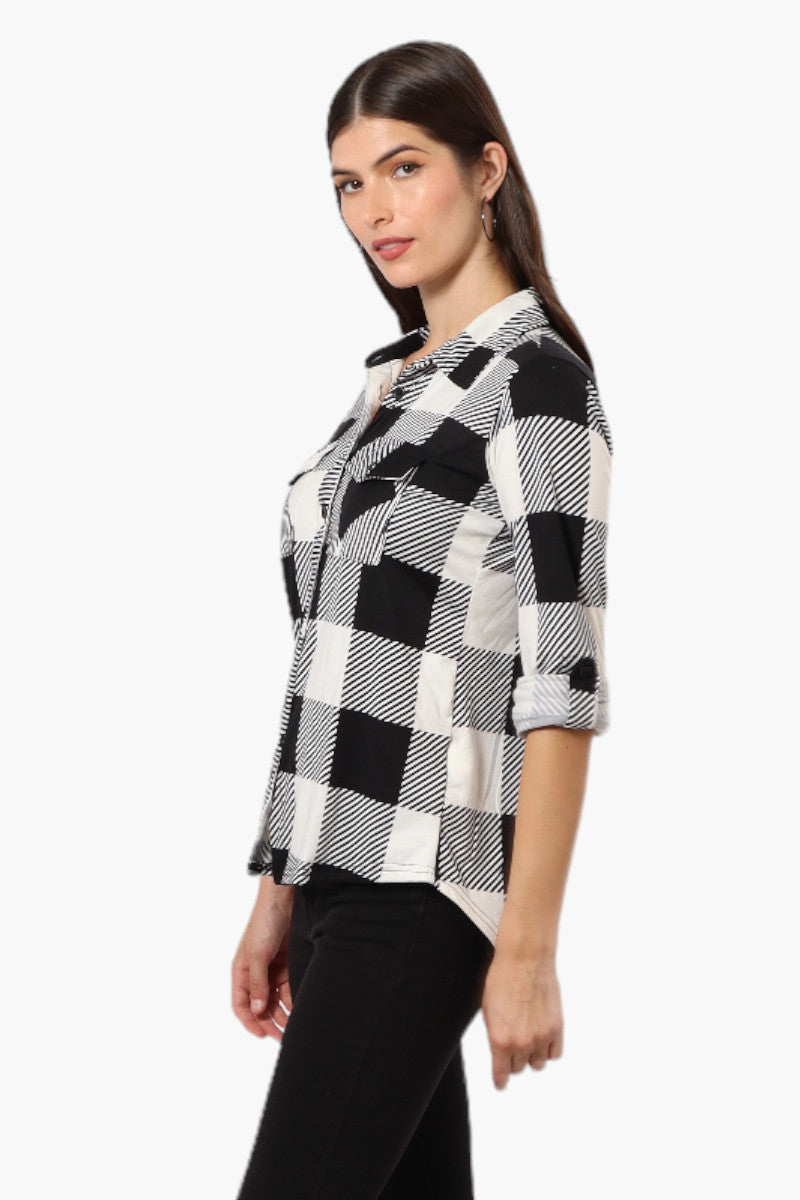 Urbanology Plaid Roll Up Sleeve Button Up Shirt - Black - Womens Shirts & Blouses - Fairweather