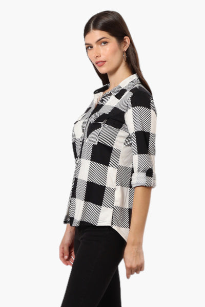 Urbanology Plaid Roll Up Sleeve Button Up Shirt - Black - Womens Shirts & Blouses - Fairweather