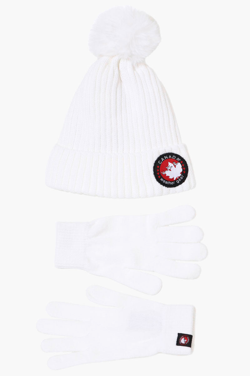 Canada Weather Gear Gloves Pom Pom Hat Set - White - Womens Hats - Fairweather