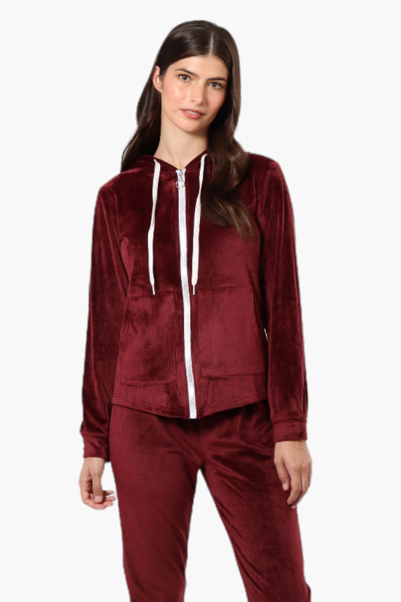 Mikk Hooded Velour Plush Pajama Top - Burgundy - Womens Pajamas - Fairweather