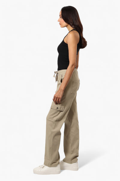 Urbanology Solid Tie Waist Cargo Pants - Beige - Womens Pants - Fairweather