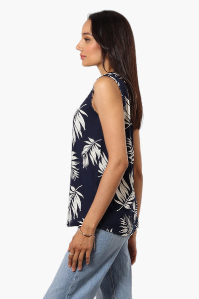 International INC Company Leaf Pattern Henley Tank Top - Navy - Womens Tees & Tank Tops - Fairweather