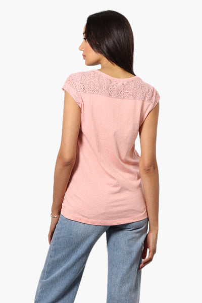 Majora Half Zip Lace Shoulder Tee - Pink - Womens Tees & Tank Tops - Fairweather