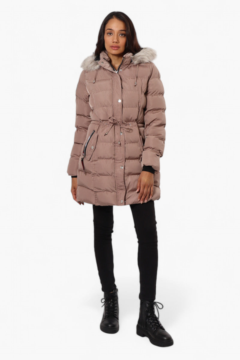 Canada Weather Gear Tie Waist Vegan Fur Hood Parka Jacket - Pink - Womens Parka Jackets - Fairweather