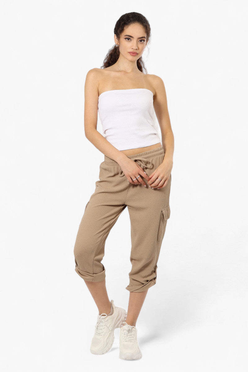 Impress Solid Tie Waist Cargo Pants - Beige - Womens Pants - Fairweather