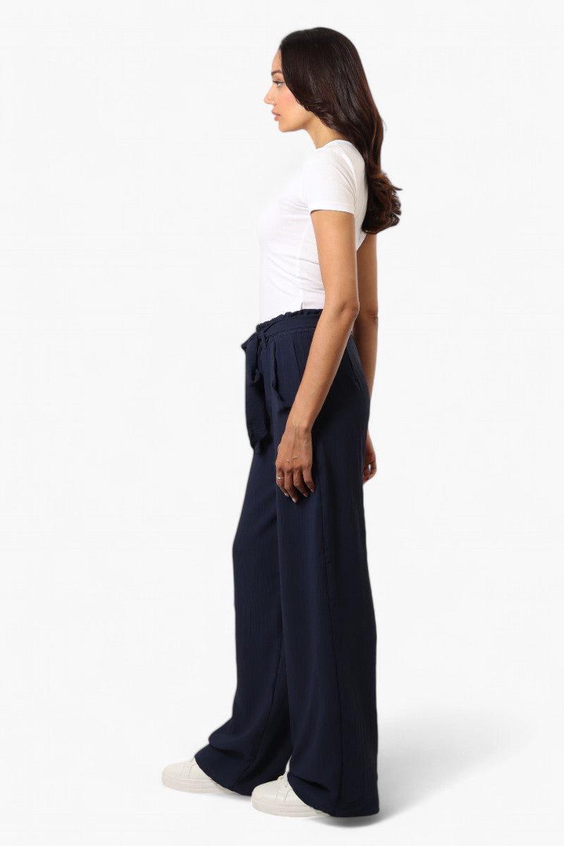 Urbanology Solid Belted Palazzo Pants - Navy - Womens Pants - Fairweather