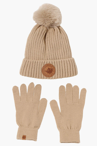 Canada Weather Gear Gloves Pom Pom Hat Set - Beige - Womens Hats - Fairweather