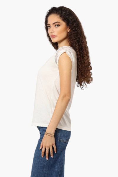 Majora Half Zip Lace Shoulder Tee - White - Womens Tees & Tank Tops - Fairweather