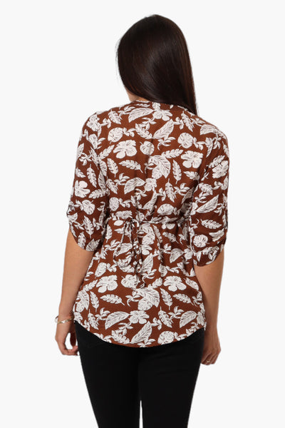 International INC Company Patterned Tie Back Roll Up Sleeve Shirt - Brown - Womens Shirts & Blouses - Fairweather