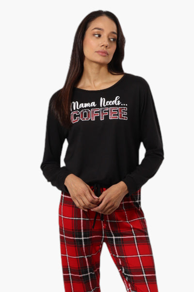 Canada Weather Gear Coffee Print Drawstring Pajama Top - Black - Womens Pajamas - Fairweather