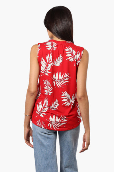 International INC Company Leaf Pattern Henley Tank Top - Red - Womens Tees & Tank Tops - Fairweather