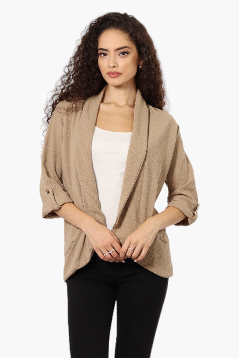 Impress Open Roll Up Sleeve Blazer - Beige - Womens Blazers - Fairweather