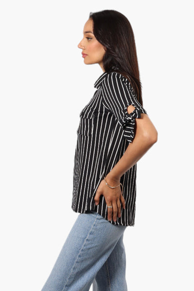 Urbanology Striped Tie Sleeve Shirt - Black - Womens Shirts & Blouses - Fairweather