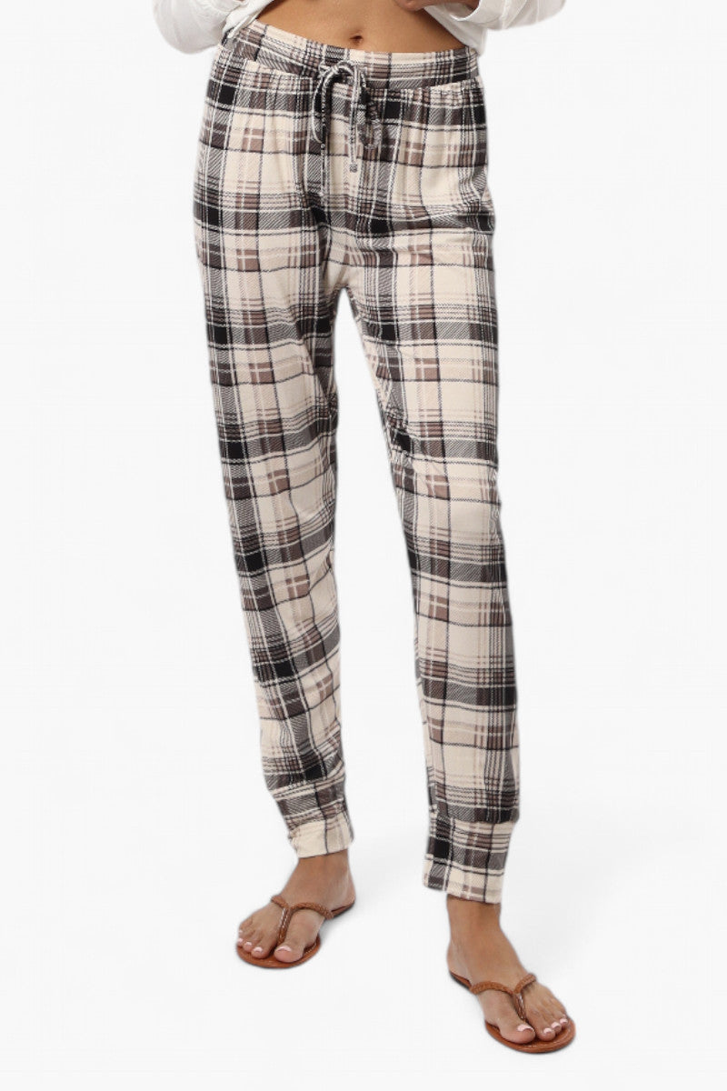 Canada Weather Gear Plaid Tie Waist Jogger Pajama Pants - Beige - Womens Pajamas - Fairweather