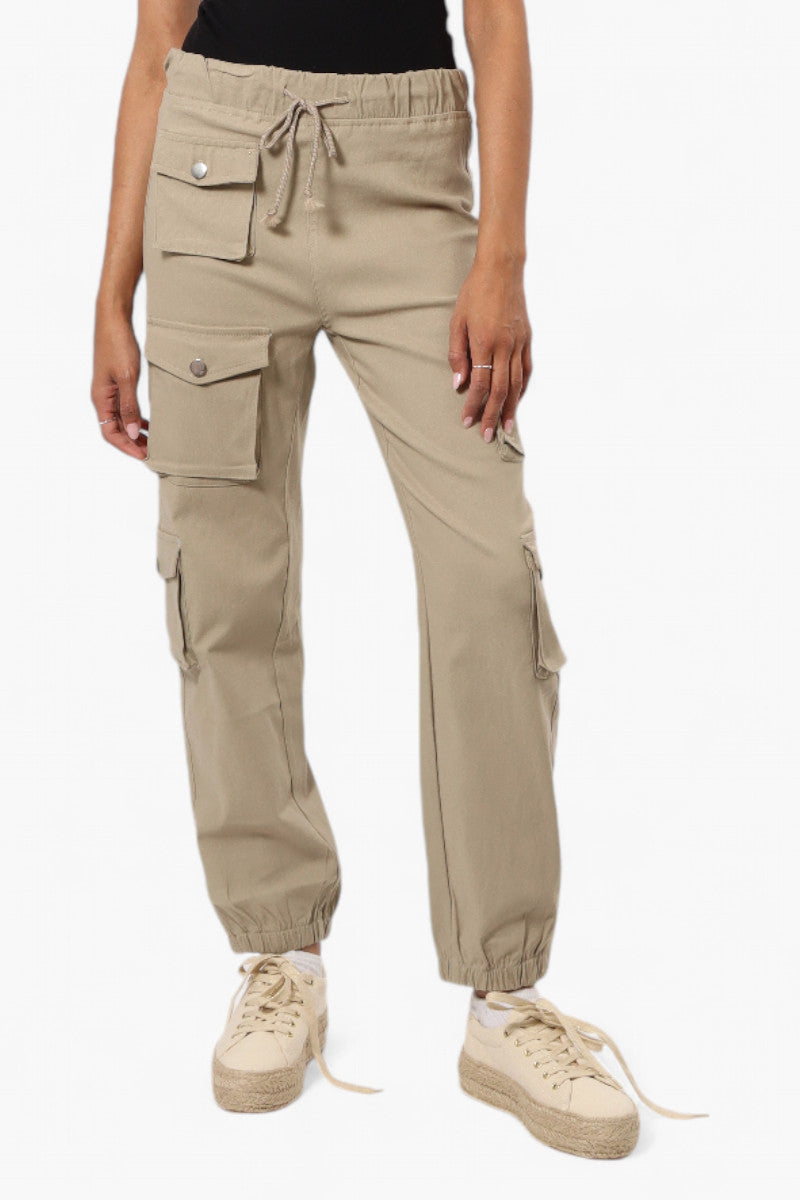 Urbanology Solid Tie Waist 5 Pocket Cargo Pants - Beige - Womens Pants - Fairweather