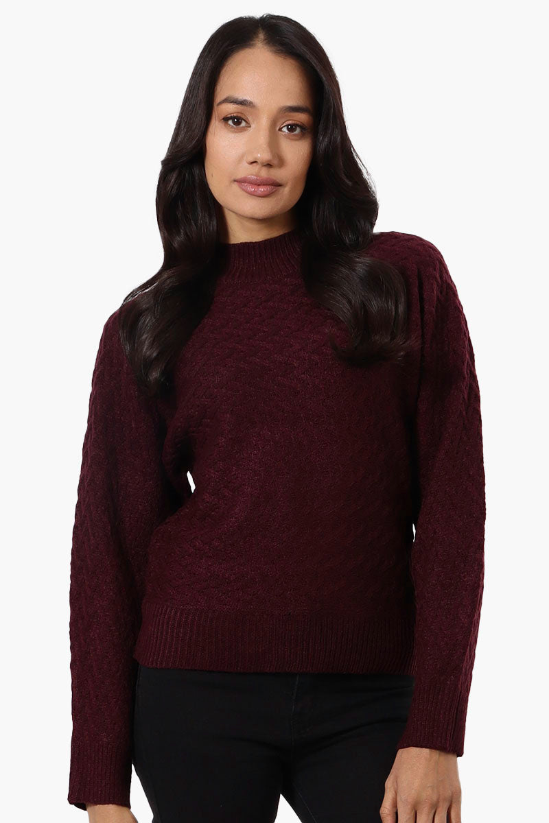 Beechers Brook Cable Knit Mock Neck Pullover Sweater - Burgundy - Womens Pullover Sweaters - Fairweather