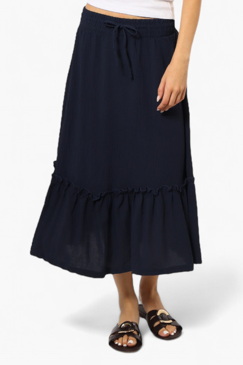 Urbanology Solid Tie Waist Tiered Skirt - Navy - Womens Skirts - Fairweather