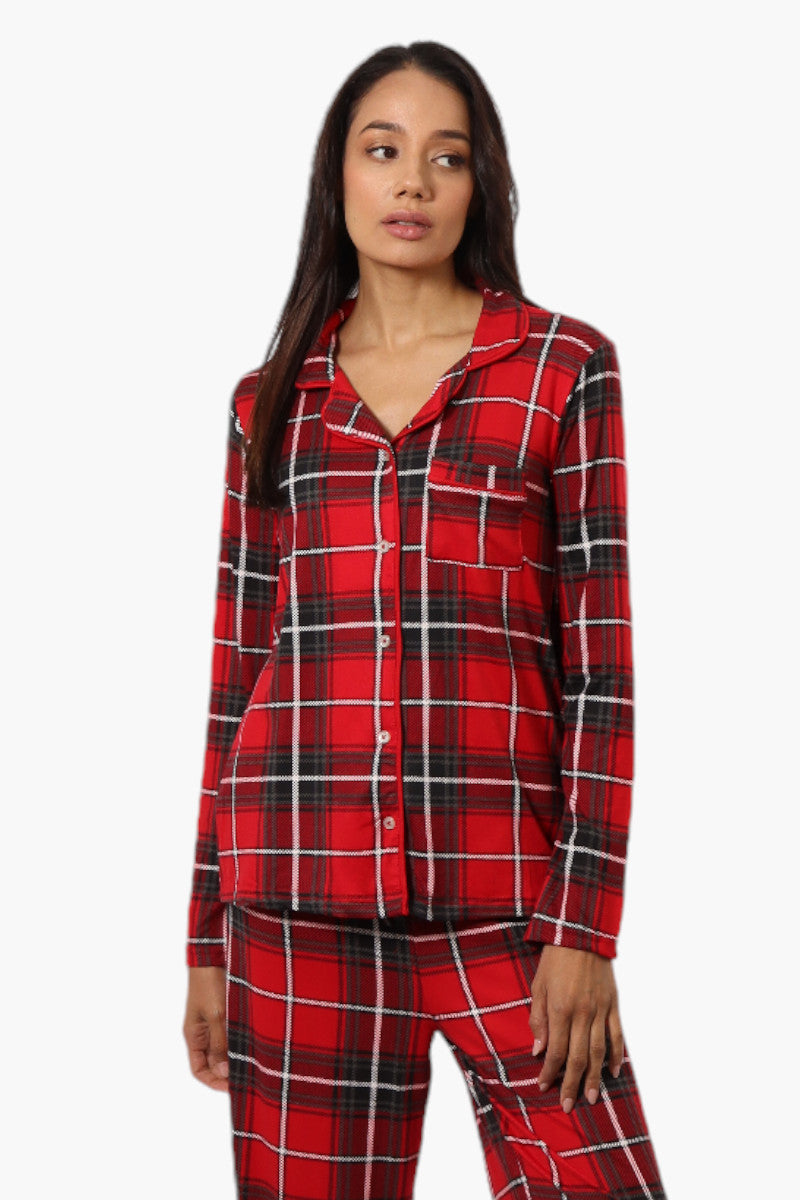 Canada Weather Gear Plaid Button Down Pajama Top - Red - Womens Pajamas - Fairweather