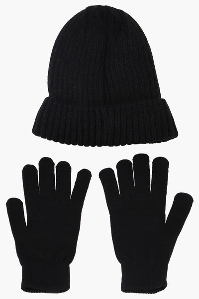 Canada Weather Gear Gloves Cuffed Beanie Hat Set - Black - Womens Hats - Fairweather