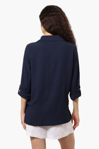 Urbanology Roll Up Sleeve Button Down Shirt - Navy - Womens Shirts & Blouses - Fairweather