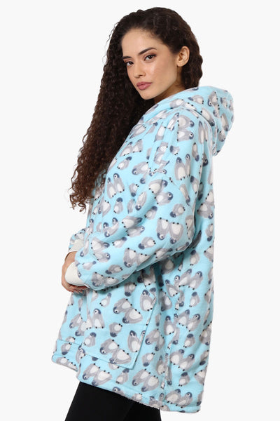 Cuddly Canuckies Penguin Pattern Oversized Pajama Hoodie - Blue - Womens Pajamas - Fairweather