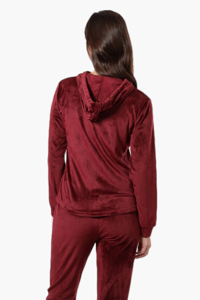 Mikk Hooded Velour Plush Pajama Top - Burgundy - Womens Pajamas - Fairweather