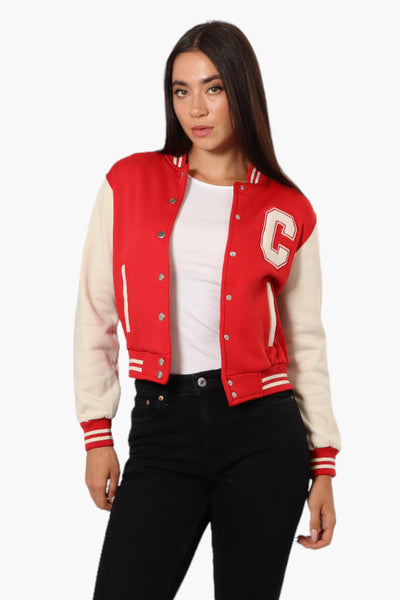 Canada Weather Gear Contrast Sleeve Varsity Lightweight Jacket - Red - Womens Lightweight Jackets - Fairweather