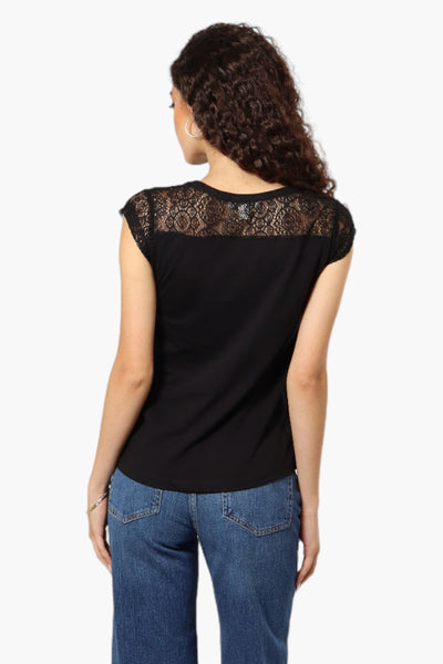 Majora Half Zip Lace Shoulder Tee - Black - Womens Tees & Tank Tops - Fairweather