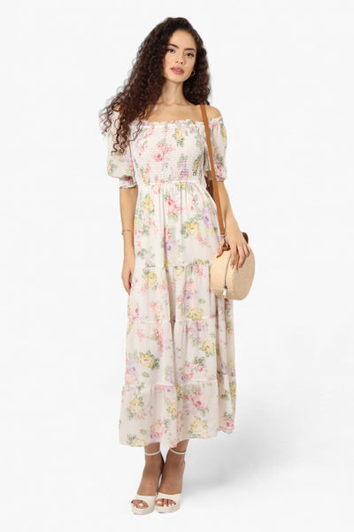 Limite Floral Tiered Puff Sleeve Maxi Dress - White - Womens Maxi Dresses - Fairweather