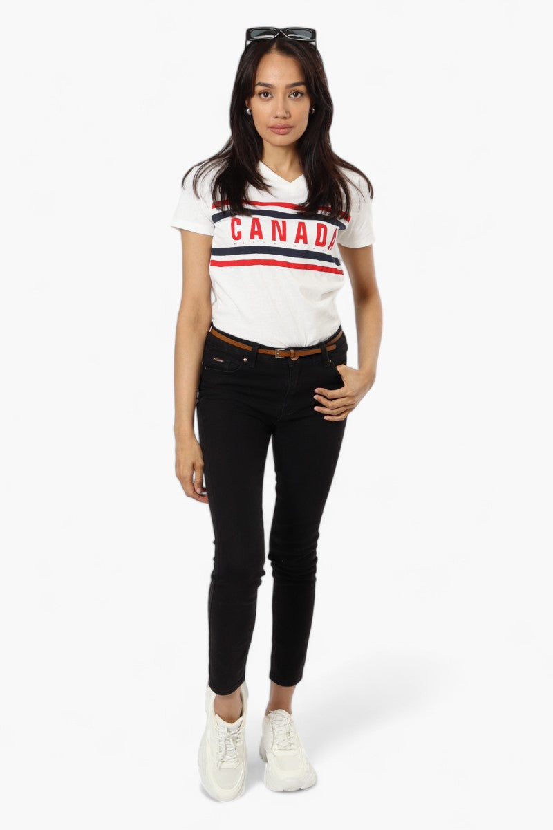 Canada Weather Gear Striped Canada Print Tee - White - Womens Tees & Tank Tops - Fairweather