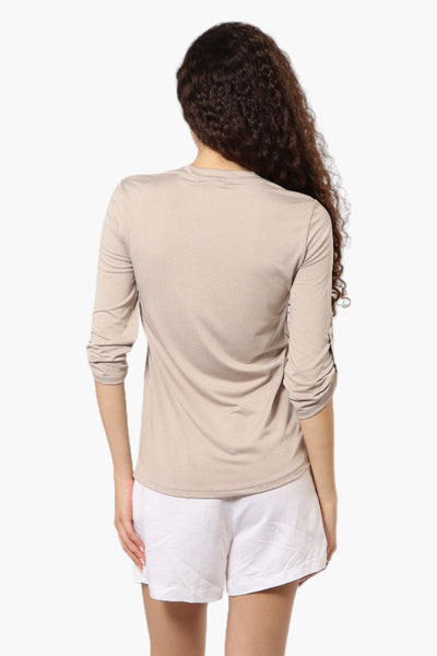 Beechers Brook Solid Half Zip Roll Up Sleeve Shirt - Beige - Womens Shirts & Blouses - Fairweather