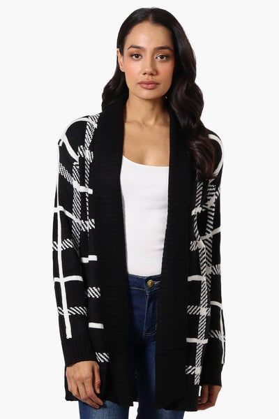 International INC Company Plaid Fold Over Wrap Cardigan - Black - Womens Cardigans - Fairweather