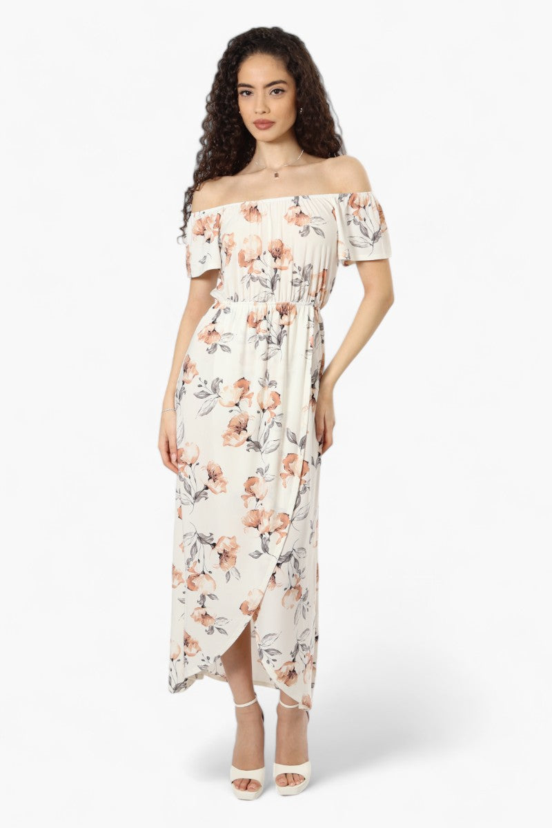 Beechers Brook Floral Off Shoulder Flounce Maxi Dress - Cream - Womens Maxi Dresses - Fairweather