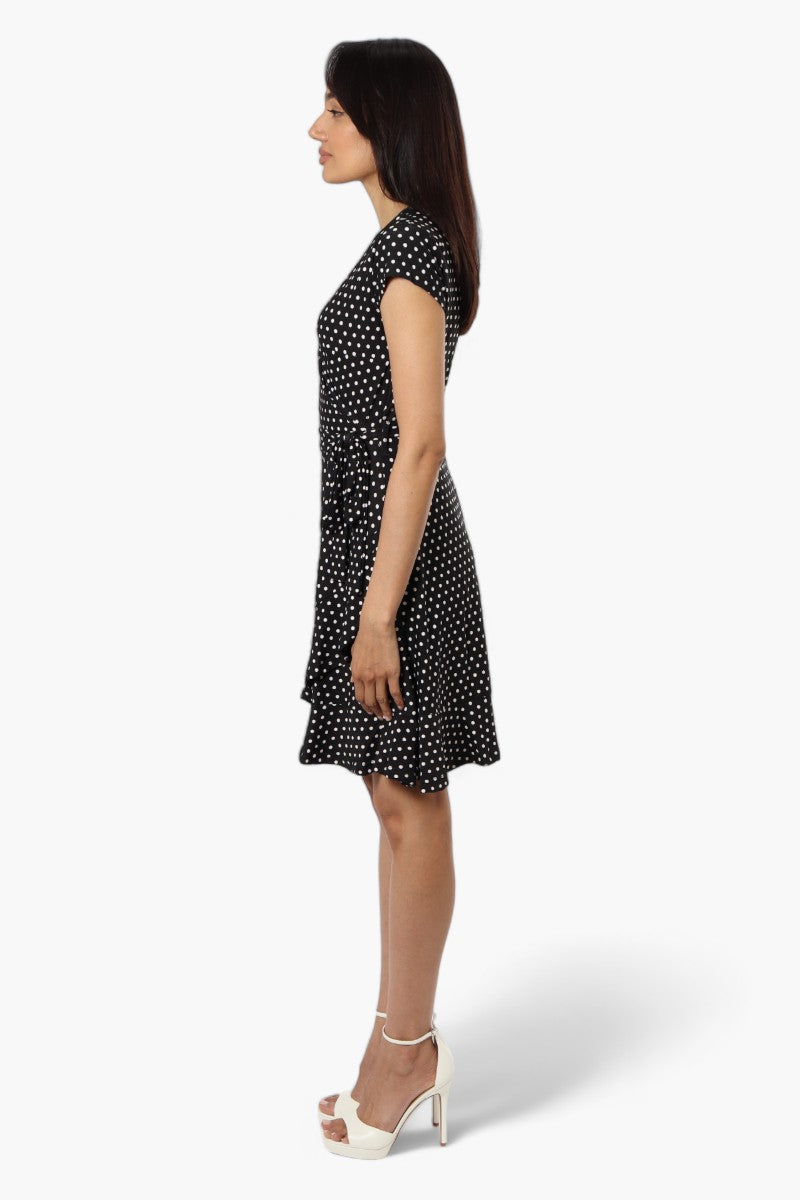 Beechers Brook Belted Polka Dot Crossover Day Dress - Black - Womens Day Dresses - Fairweather