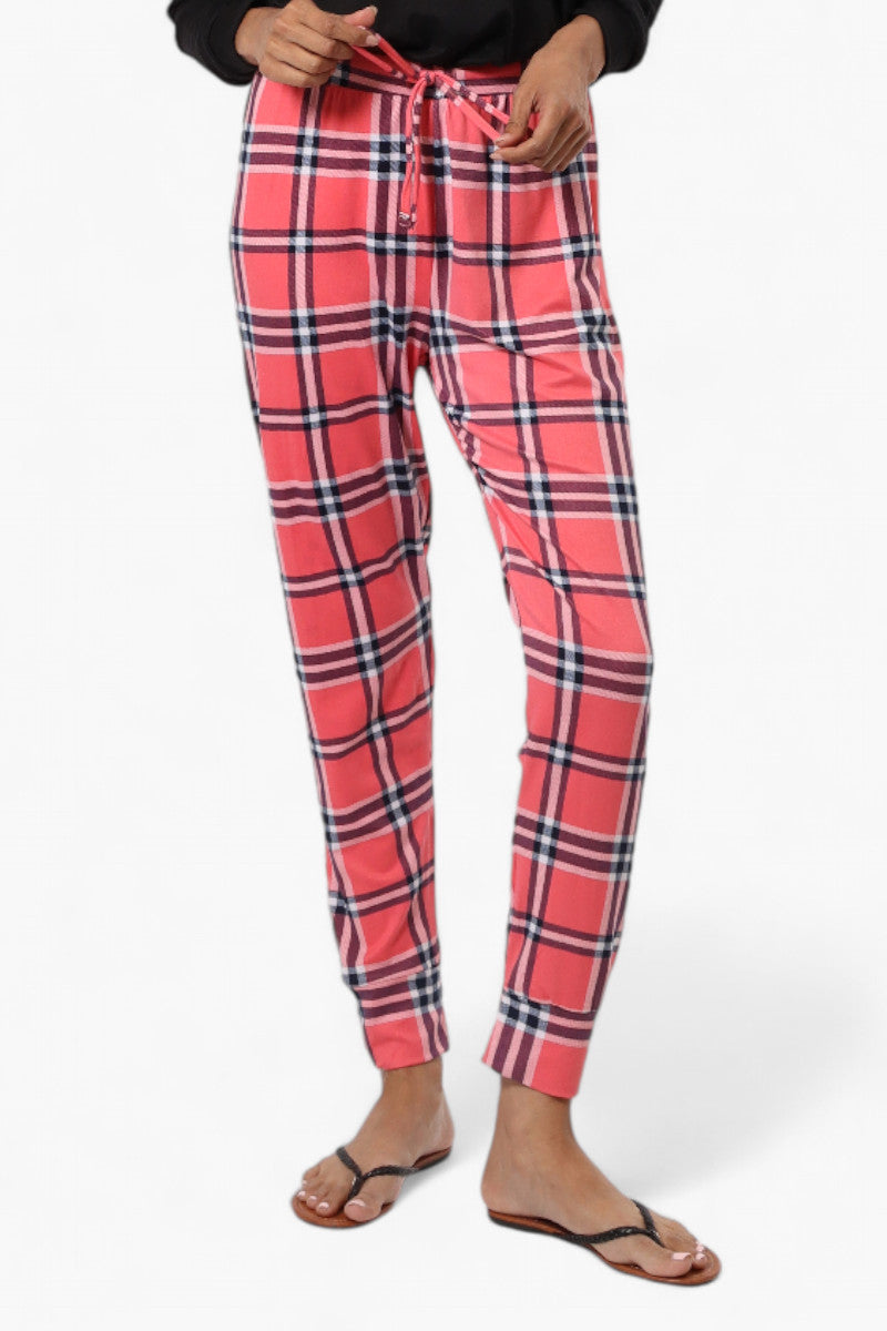 Canada Weather Gear Plaid Tie Waist Jogger Pajama Pants - Pink - Womens Pajamas - Fairweather