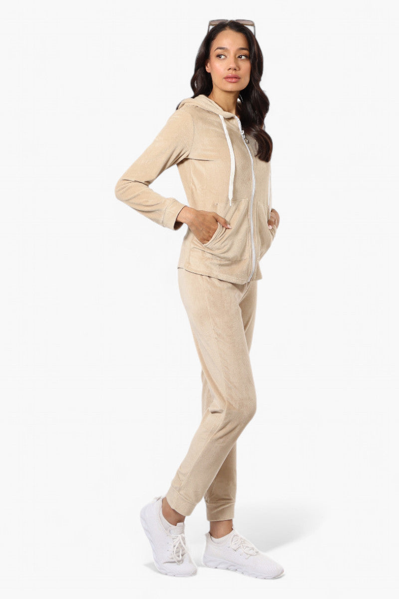 Mikk Hooded Velour Plush Pajama Top - Beige - Womens Pajamas - Fairweather