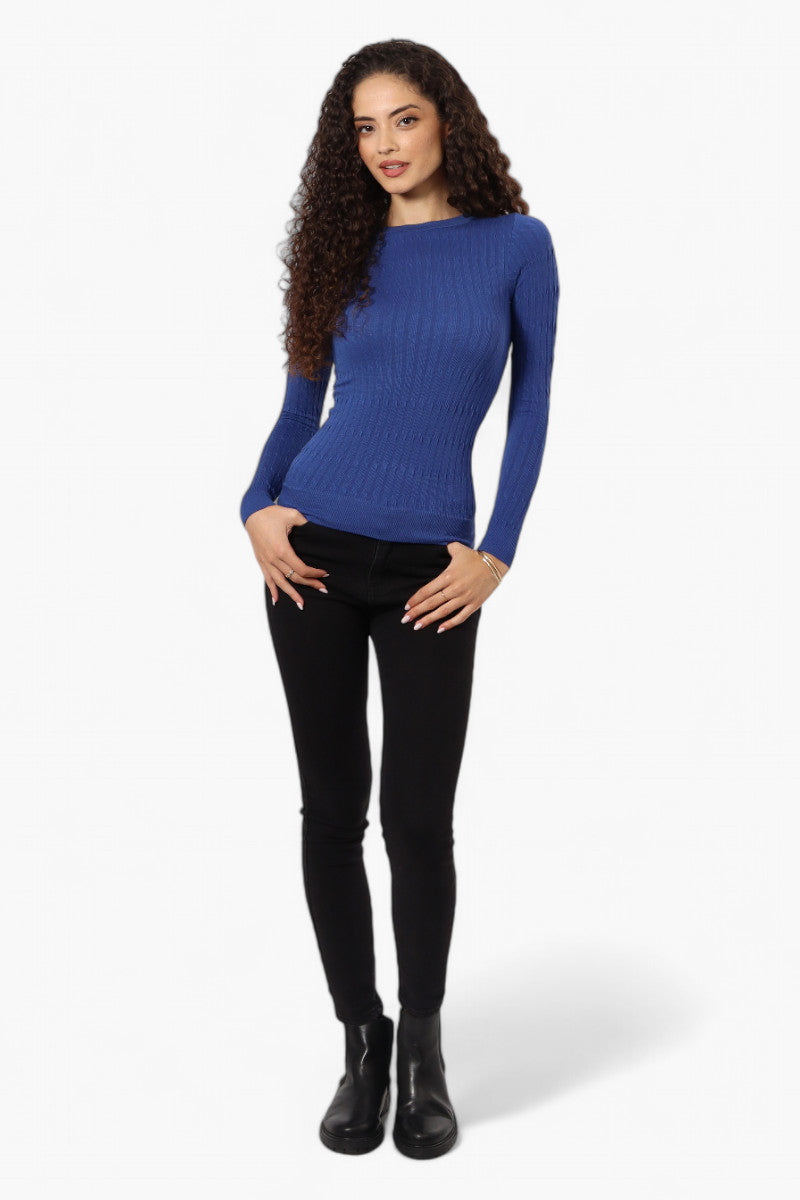 Magazine Solid Ribbed Crewneck Long Sleeve Top - Blue - Womens Long Sleeve Tops - Fairweather