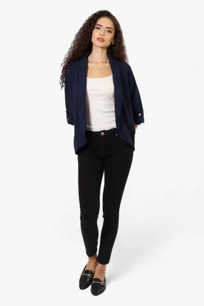 Impress Open Roll Up Sleeve Blazer - Navy - Womens Blazers - Fairweather