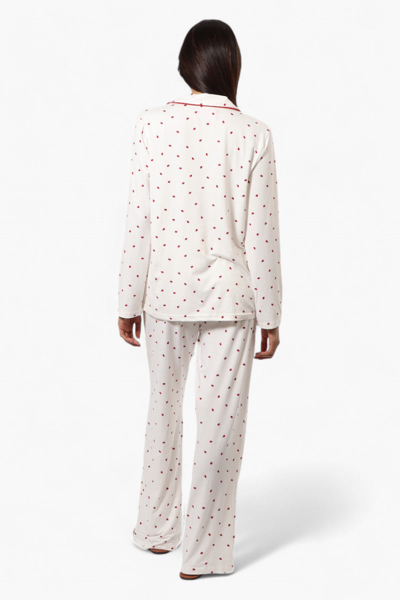 Canada Weather Gear Ladybug Pattern Wide Leg Pajama Pants - White - Womens Pajamas - Fairweather