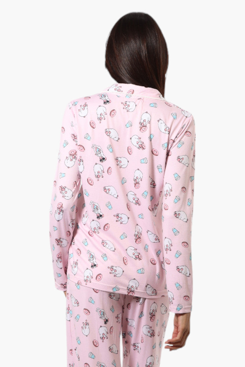 Canada Weather Gear Pug Pattern Button Down Pajama Top - Pink - Womens Pajamas - Fairweather