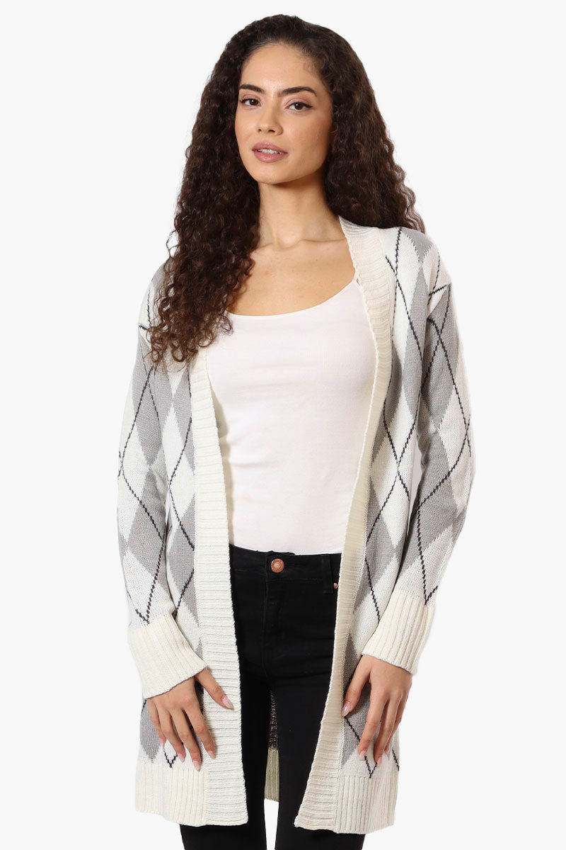 Beechers Brook Argyle Pattern Open Wrap Cardigan - Grey - Womens Cardigans - Fairweather