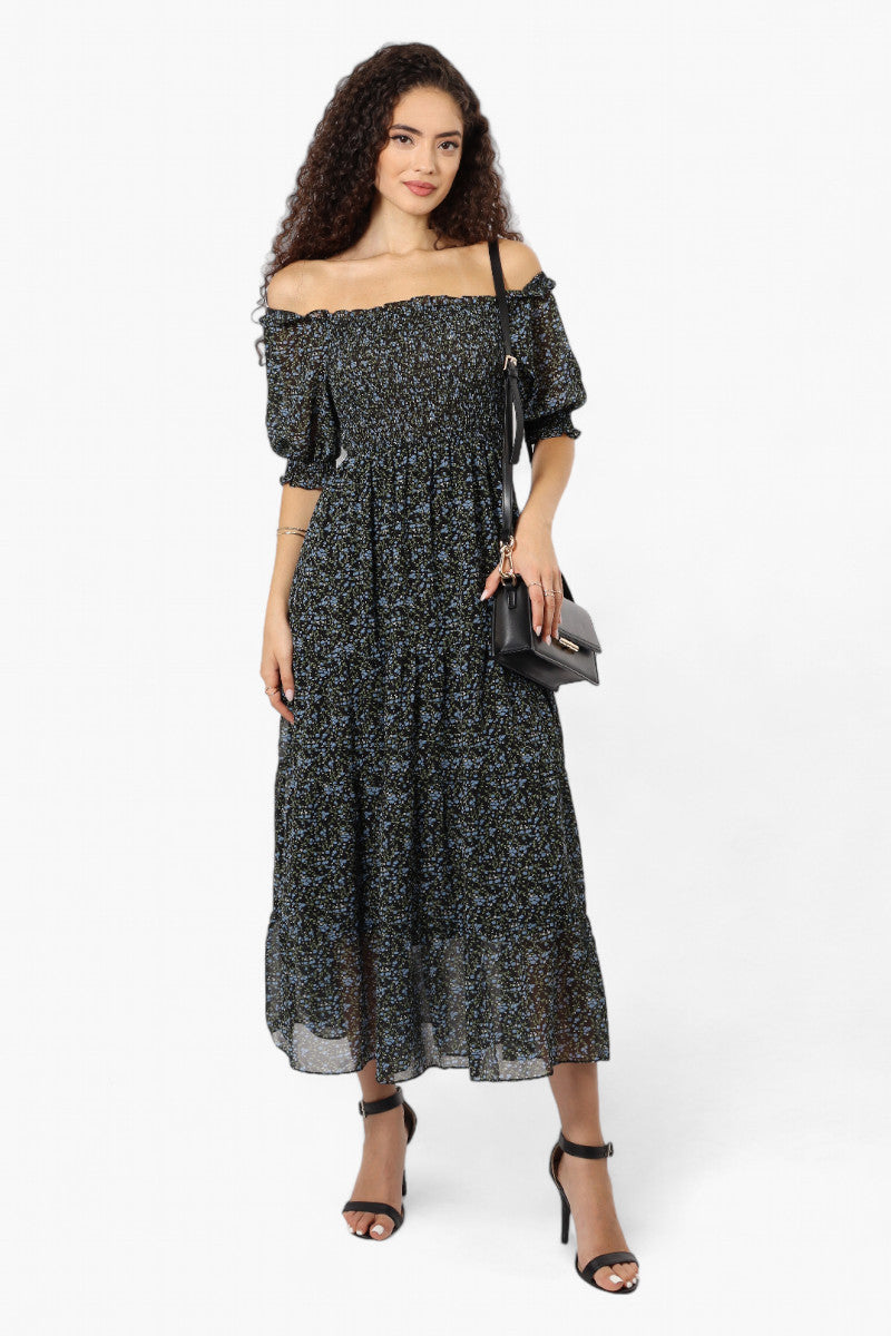 Limite Floral Tiered Puff Sleeve Maxi Dress - Black - Womens Maxi Dresses - Fairweather