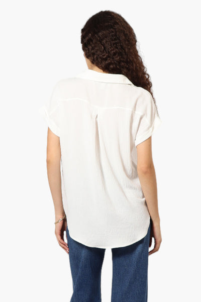 Urbanology Button Up Cap Sleeve Blouse - White - Womens Shirts & Blouses - Fairweather