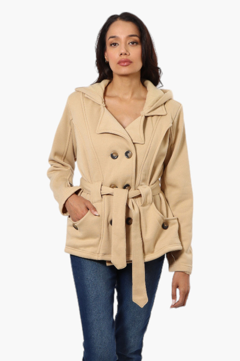 Fahrenheit Belted Double Breasted Hooded Lightweight Jacket - Beige - Womens Lightweight Jackets - Fairweather