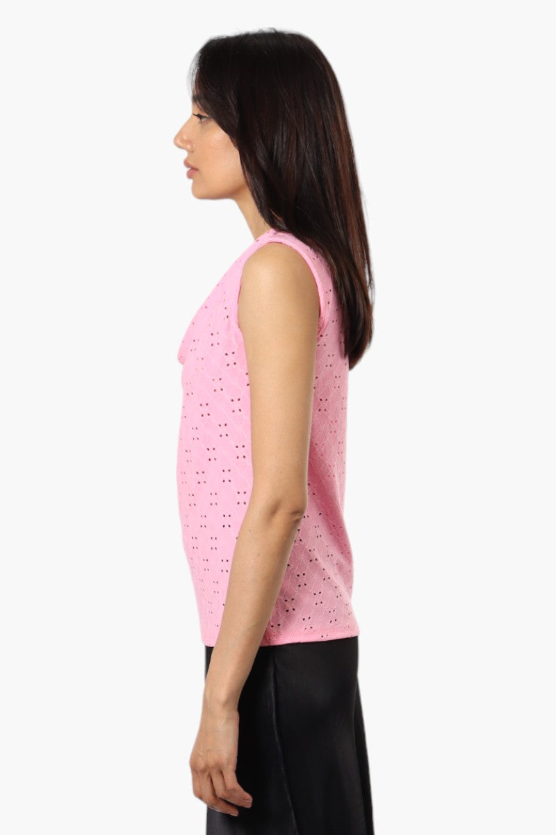 Urbanology Knit Eyelet Cowl Tank Top - Pink - Womens Tees & Tank Tops - Fairweather