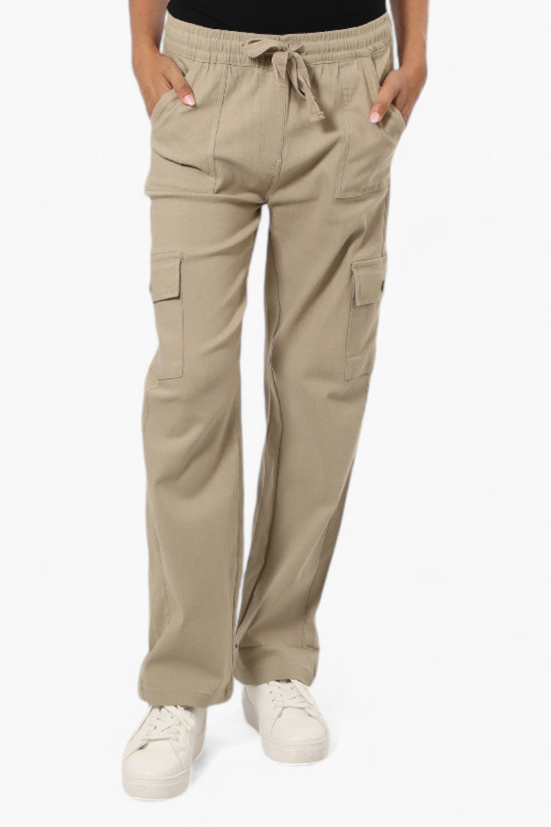 Urbanology Solid Tie Waist Cargo Pants - Beige - Womens Pants - Fairweather